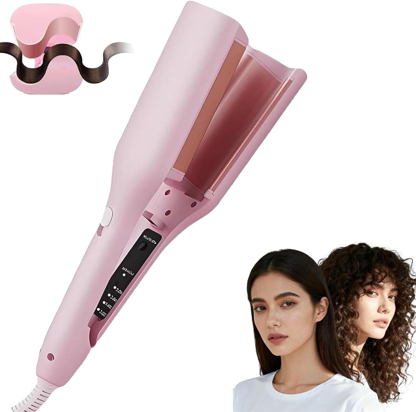 Hair Styling Tool with Negative Ionic Technology, Beach Wave Hair Waver with Negative Ion Technology, Creating Smooth Waves French Style, Waves on All Hair Types (Pink)