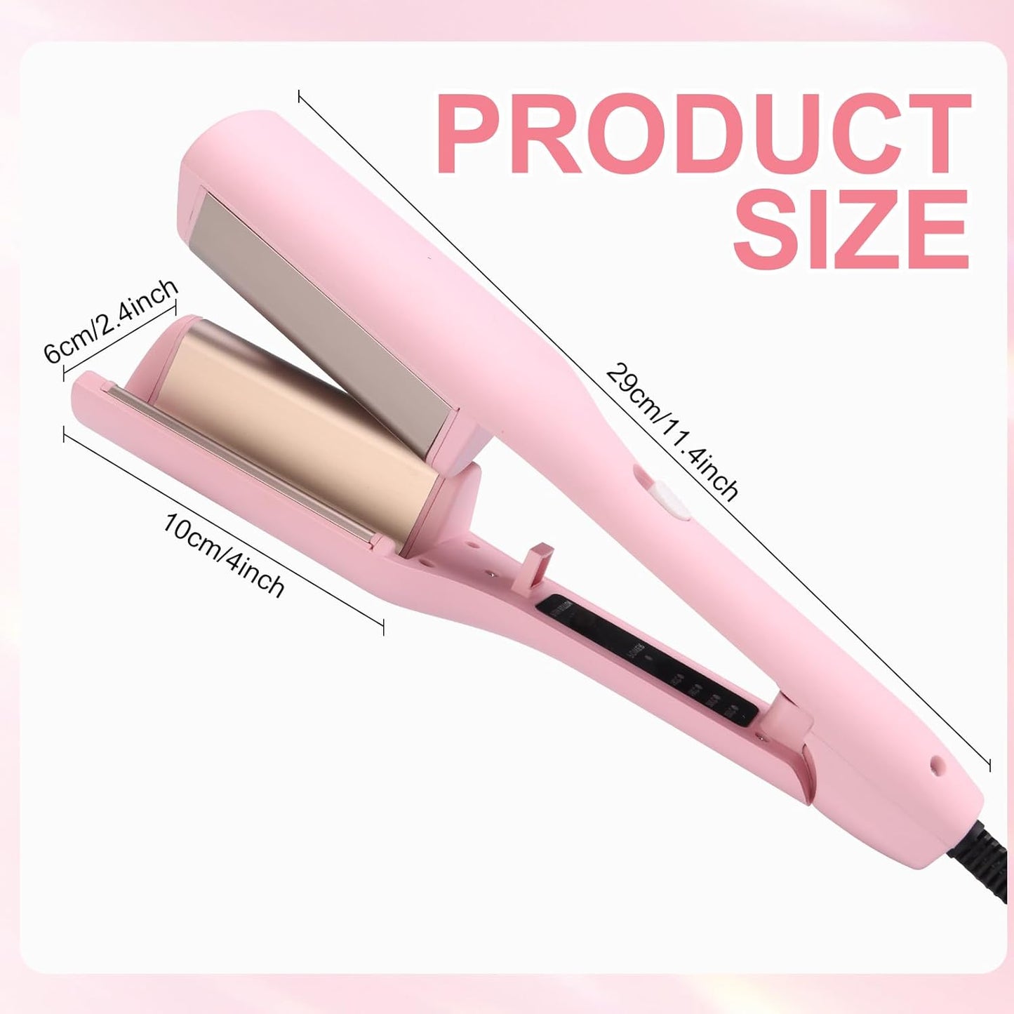 Hair Styling Tool with Negative Ionic Technology, Beach Wave Hair Waver with Negative Ion Technology, Creating Smooth Waves French Style, Waves on All Hair Types (Pink)