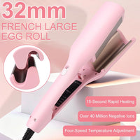 Hair Styling Tool with Negative Ionic Technology, Beach Wave Hair Waver with Negative Ion Technology, Creating Smooth Waves French Style, Waves on All Hair Types (Pink)