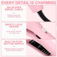 Hair Styling Tool with Negative Ionic Technology, Beach Wave Hair Waver with Negative Ion Technology, Creating Smooth Waves French Style, Waves on All Hair Types (Pink)