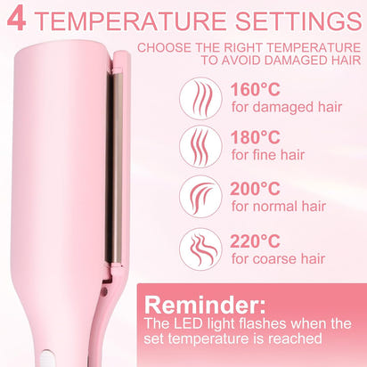 Hair Styling Tool with Negative Ionic Technology, Beach Wave Hair Waver with Negative Ion Technology, Creating Smooth Waves French Style, Waves on All Hair Types (Pink)