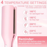 Hair Styling Tool with Negative Ionic Technology, Beach Wave Hair Waver with Negative Ion Technology, Creating Smooth Waves French Style, Waves on All Hair Types (Pink)