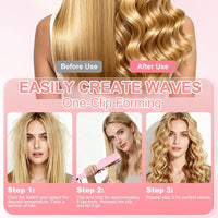Hair Styling Tool with Negative Ionic Technology, Beach Wave Hair Waver with Negative Ion Technology, Creating Smooth Waves French Style, Waves on All Hair Types (Pink)