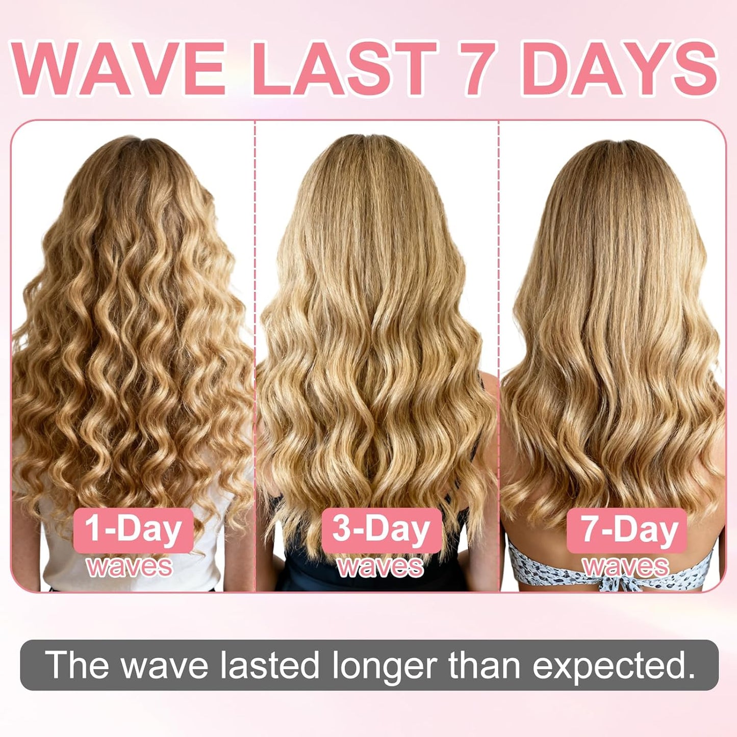 Hair Styling Tool with Negative Ionic Technology, Beach Wave Hair Waver with Negative Ion Technology, Creating Smooth Waves French Style, Waves on All Hair Types (Pink)